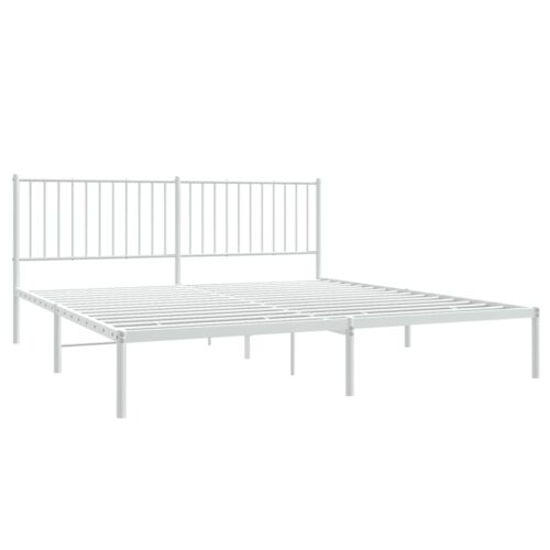 Metal Bed Frame with Headboard White 183x203cm King - Image 4