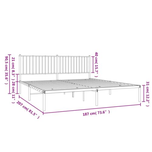 Metal Bed Frame with Headboard White 183x203cm King - Image 9