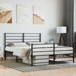 Metal Bed Frame with Footboard Black 150x200cm
