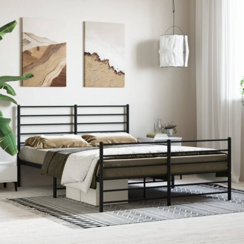Metal Bed Frame with Footboard Black 150x200cm - Image 3