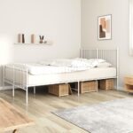 Metal Bed Frame with Footboard White 150x200cm