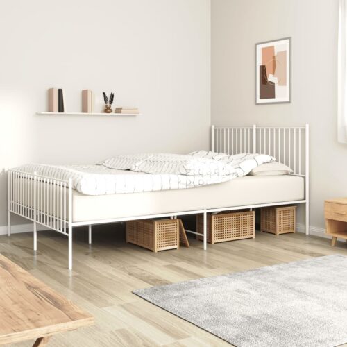 Metal Bed Frame with Footboard White 150x200cm