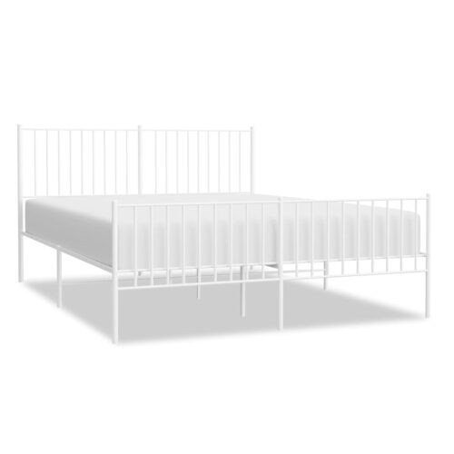 Metal Bed Frame with Footboard White 150x200cm - Image 2