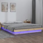 LED Bed Frame 135x190cm Solid Wood
