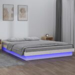 LED Bed Frame White 135x190cm Solid Wood