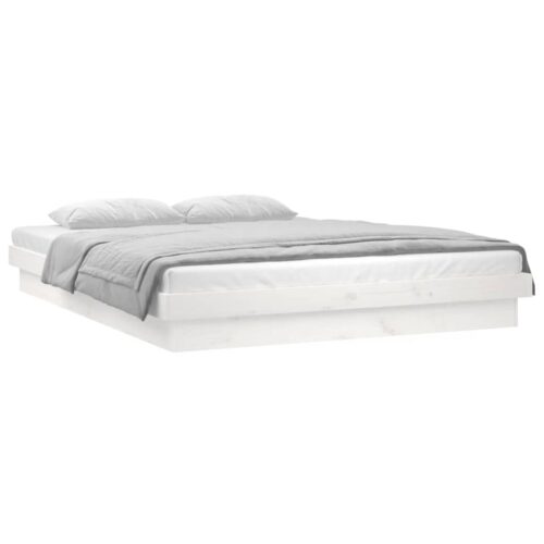 LED Bed Frame White 135x190cm Solid Wood - Image 2