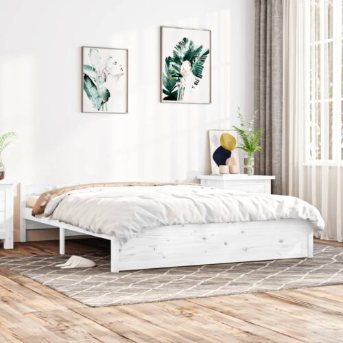 Bed Frame White Solid Wood 150x200cm