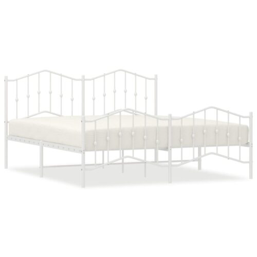 Metal Bed Frame with Footboard White 183x203cm King - Image 2