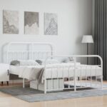 Metal Bed Frame with Footboard White 150x200cm
