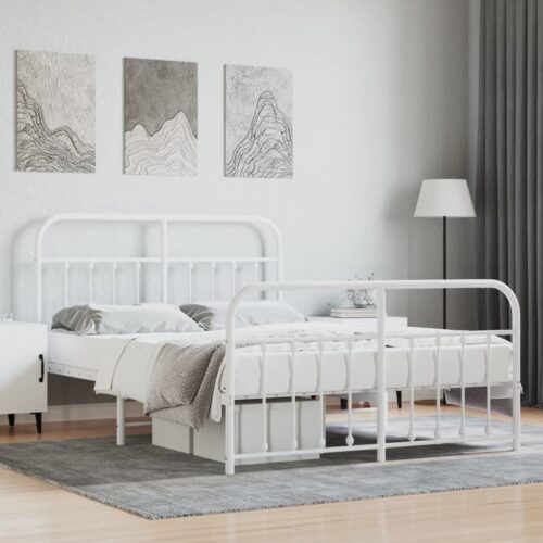 Metal Bed Frame with Footboard White 150x200cm