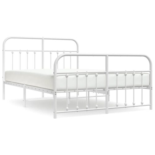 Metal Bed Frame with Footboard White 150x200cm - Image 2