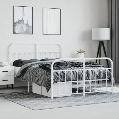 Metal Bed Frame with Footboard White 150x200cm - Image 4