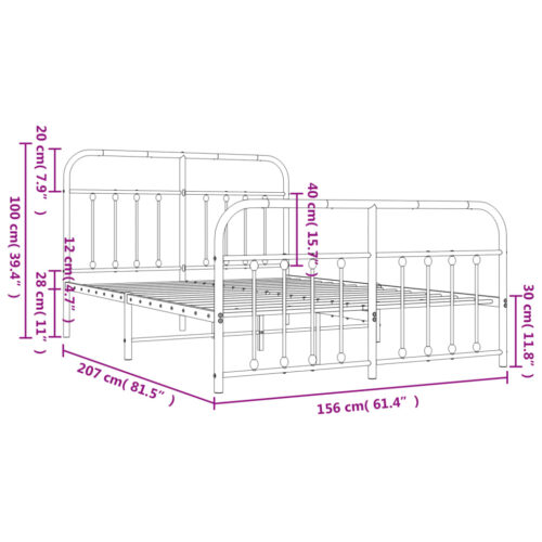 Metal Bed Frame with Footboard White 150x200cm - Image 10