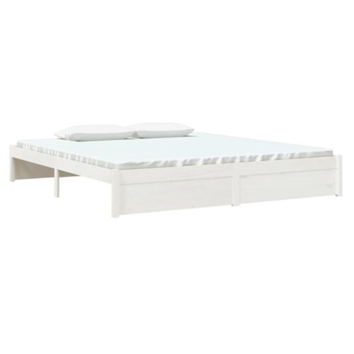 Bed Frame White Solid Wood 183x203cm King - Image 3