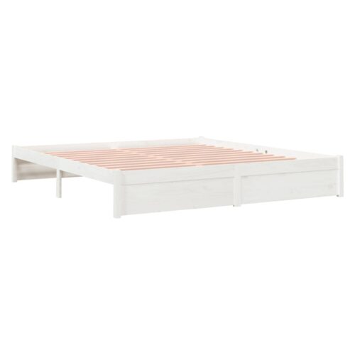 Bed Frame White Solid Wood 183x203cm King - Image 4