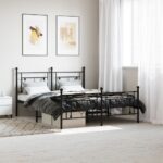 Metal Bed Frame with Footboard Black 150x200cm