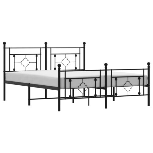 Metal Bed Frame with Footboard Black 150x200cm - Image 2