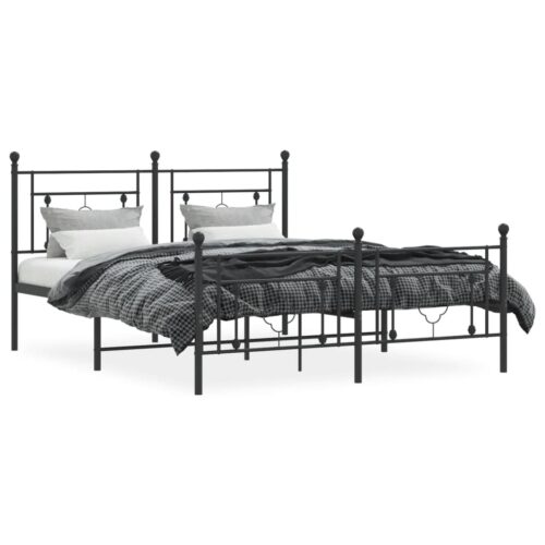Metal Bed Frame with Footboard Black 150x200cm - Image 3