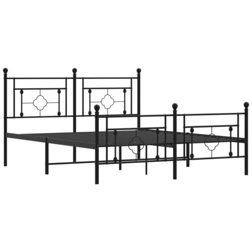 Metal Bed Frame with Footboard Black 150x200cm - Image 4
