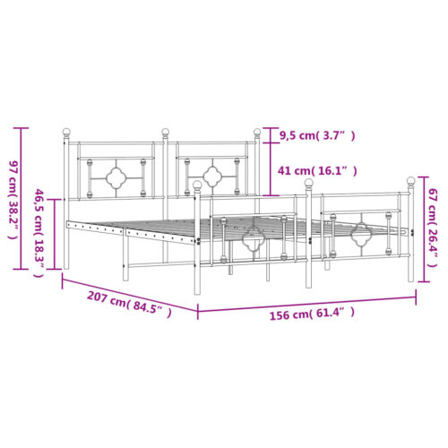 Metal Bed Frame with Footboard Black 150x200cm - Image 11