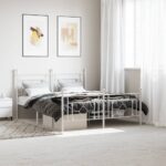 Metal Bed Frame with Footboard White 150x200cm