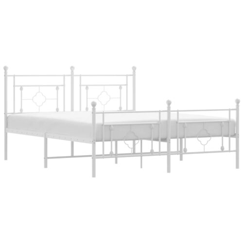 Metal Bed Frame with Footboard White 150x200cm - Image 2