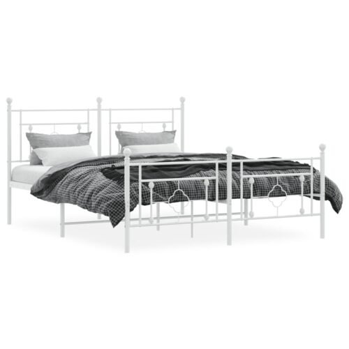 Metal Bed Frame with Footboard White 150x200cm - Image 3