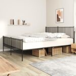 Metal Bed Frame with Footboard Black 183x203cm King