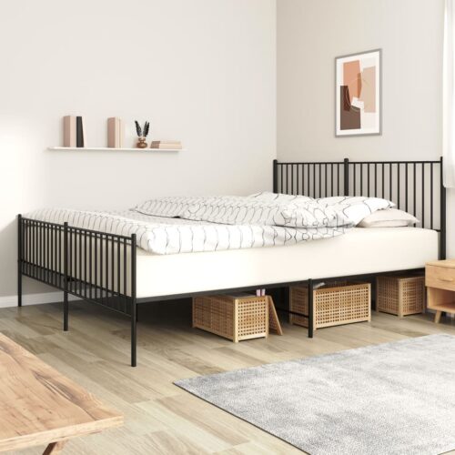 Metal Bed Frame with Footboard Black 183x203cm King