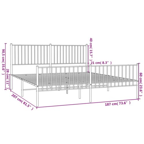 Metal Bed Frame with Footboard Black 183x203cm King - Image 9