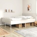 Metal Bed Frame with Footboard White 183x203cm King