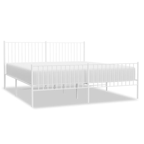 Metal Bed Frame with Footboard White 183x203cm King - Image 2