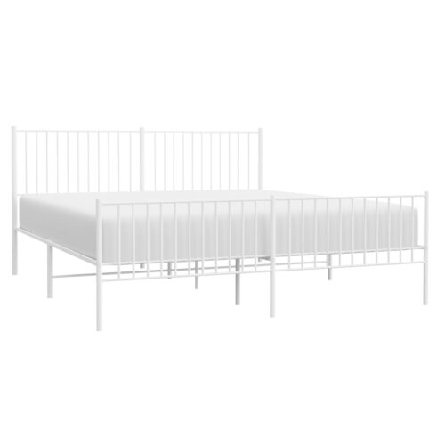 Metal Bed Frame with Footboard White 183x203cm King - Image 3