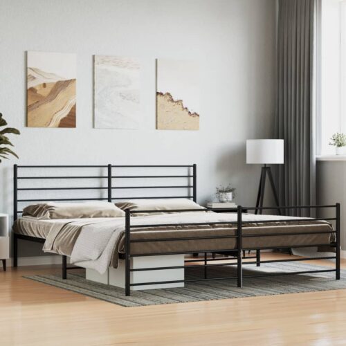 Metal Bed Frame with Footboard Black 183x203cm King
