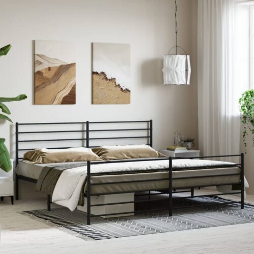 Metal Bed Frame with Footboard Black 183x203cm King - Image 3