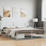 Metal Bed Frame with Footboard White 183x203cm King