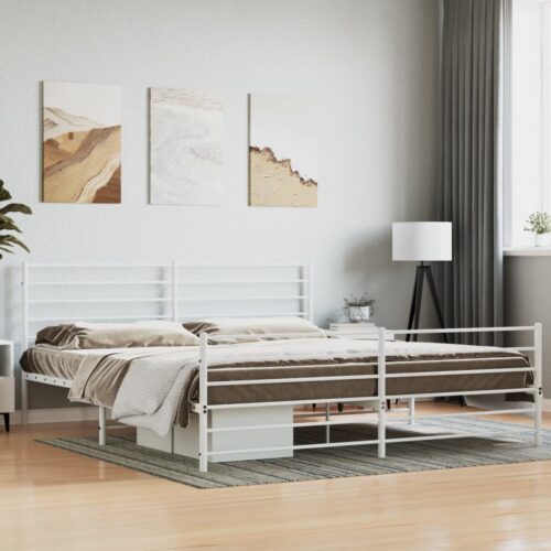 Metal Bed Frame with Footboard White 183x203cm King