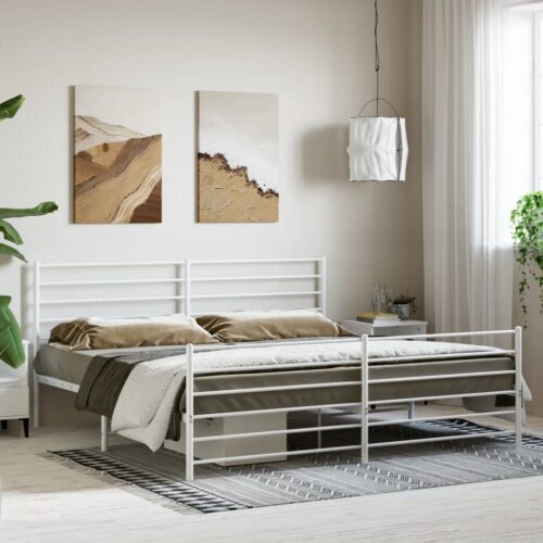 Metal Bed Frame with Footboard White 183x203cm King - Image 3