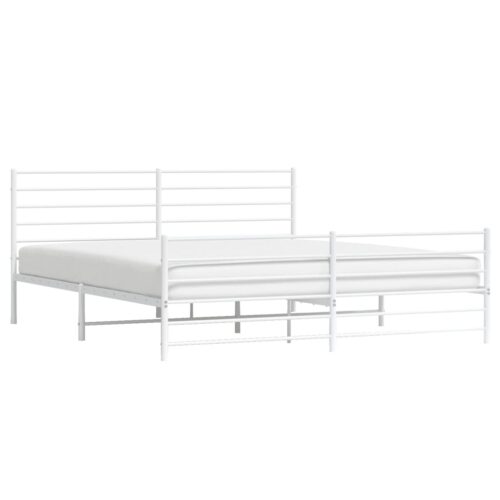 Metal Bed Frame with Footboard White 183x203cm King - Image 4