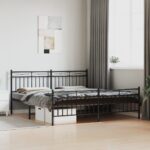 Metal Bed Frame with Footboard Black 183x203cm King