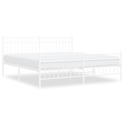 Metal Bed Frame with Footboard White 183x203cm King - Image 2