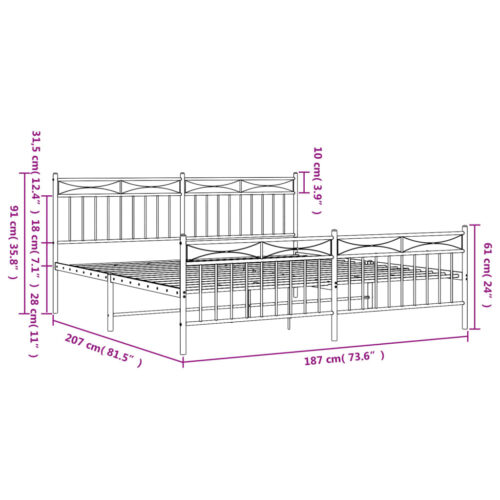 Metal Bed Frame with Footboard White 183x203cm King - Image 9