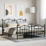 Metal Bed Frame with Footboard Black 183x203cm King