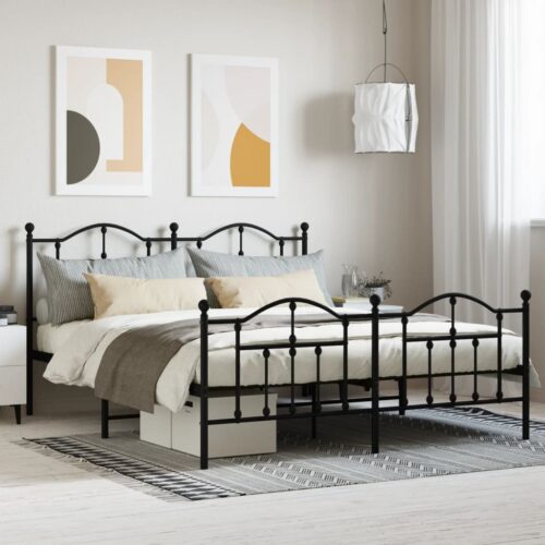 Metal Bed Frame with Footboard Black 183x203cm King