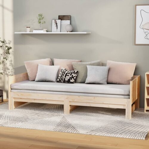 Pull-out Day Bed Solid Wood Pine 2x(90x190)cm