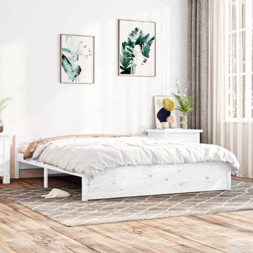 Bed Frame White Solid Wood 183x203cm King