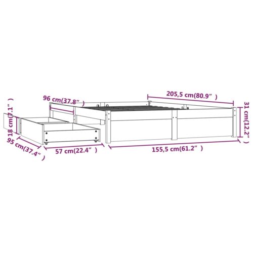 Bed Frame with Drawers 150x200cm - Image 10