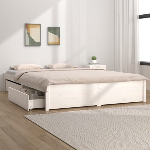 Bed Frame with Drawers White 150x200cm