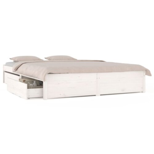 Bed Frame with Drawers White 150x200cm - Image 2