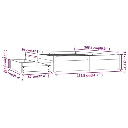 Bed Frame with Drawers White 150x200cm - Image 10